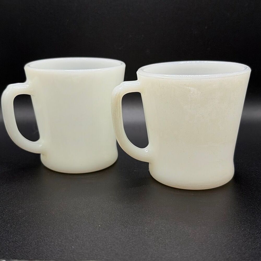 Vintage Fire King White Milk Glass Set of 2 Coffee Mugs 8oz USA 1950's